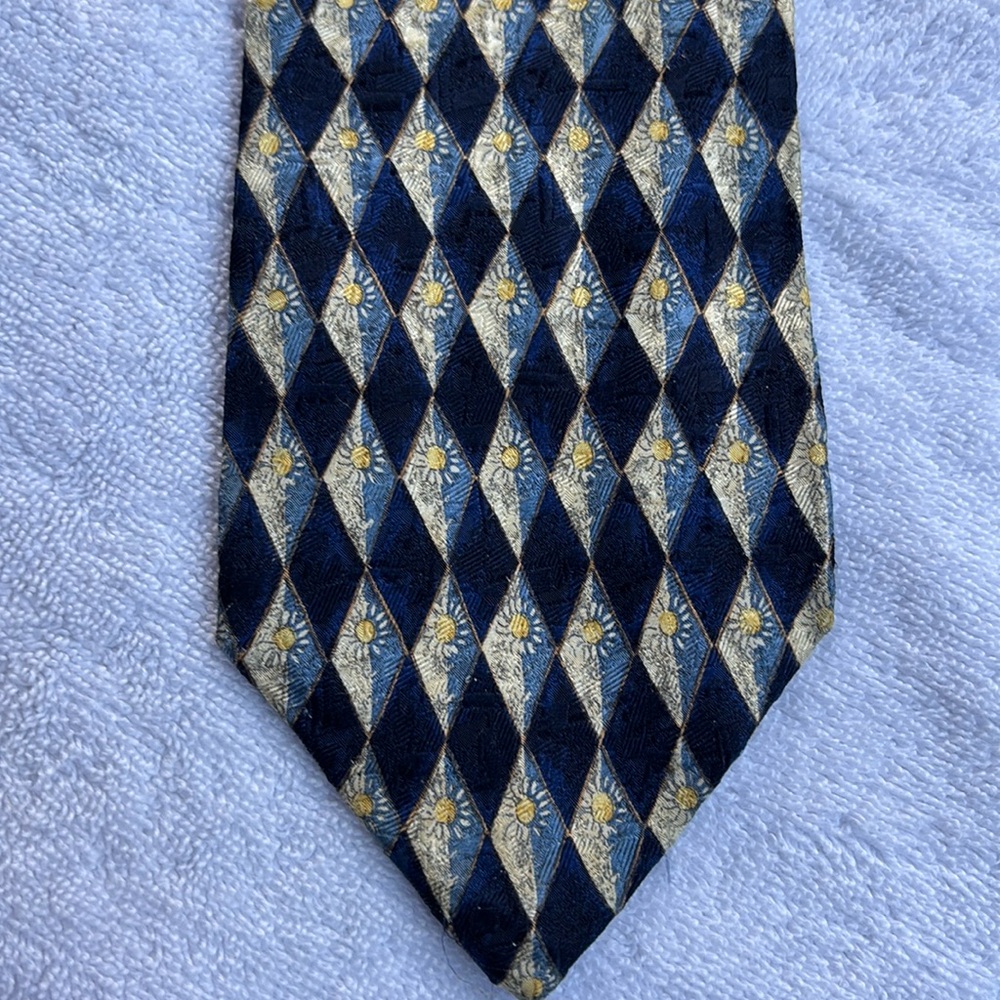 Vintage Ermenegildo Zegna Blue Gold Flower Print 109% Men’s Neck tie
